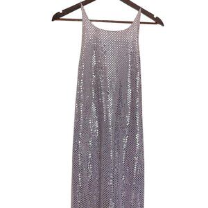 Vtg Y2K Rhapsody Sequin Gown Maxi Dress 12 Lavender Purple Strappy Cross Back